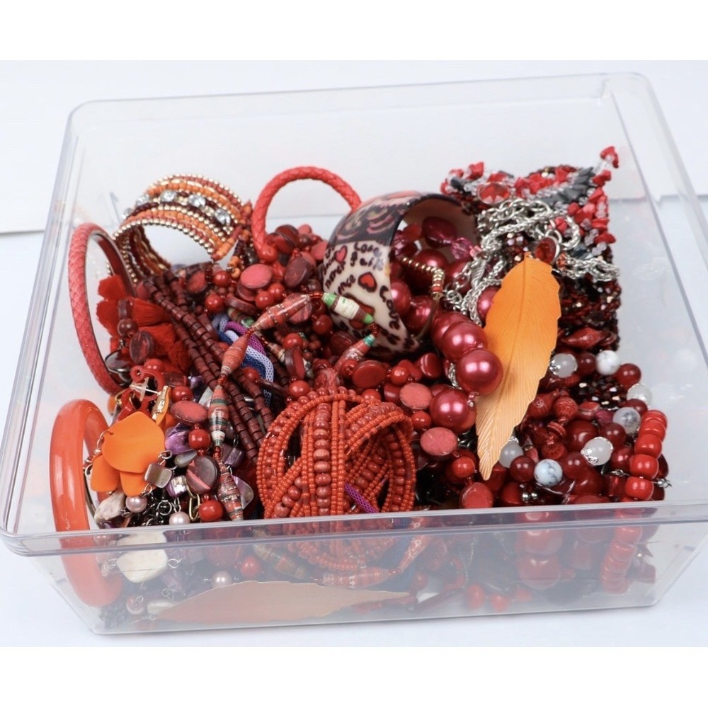 3+ Lbs Pounds Mostly Red & Orange Wearable Jewelry VTG to Modern Tangled Resell